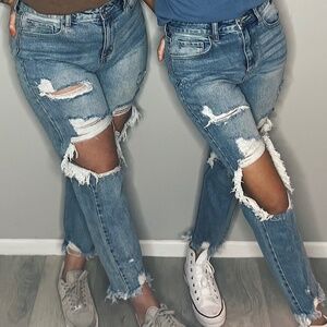 High Rise Distress Denim Jeans